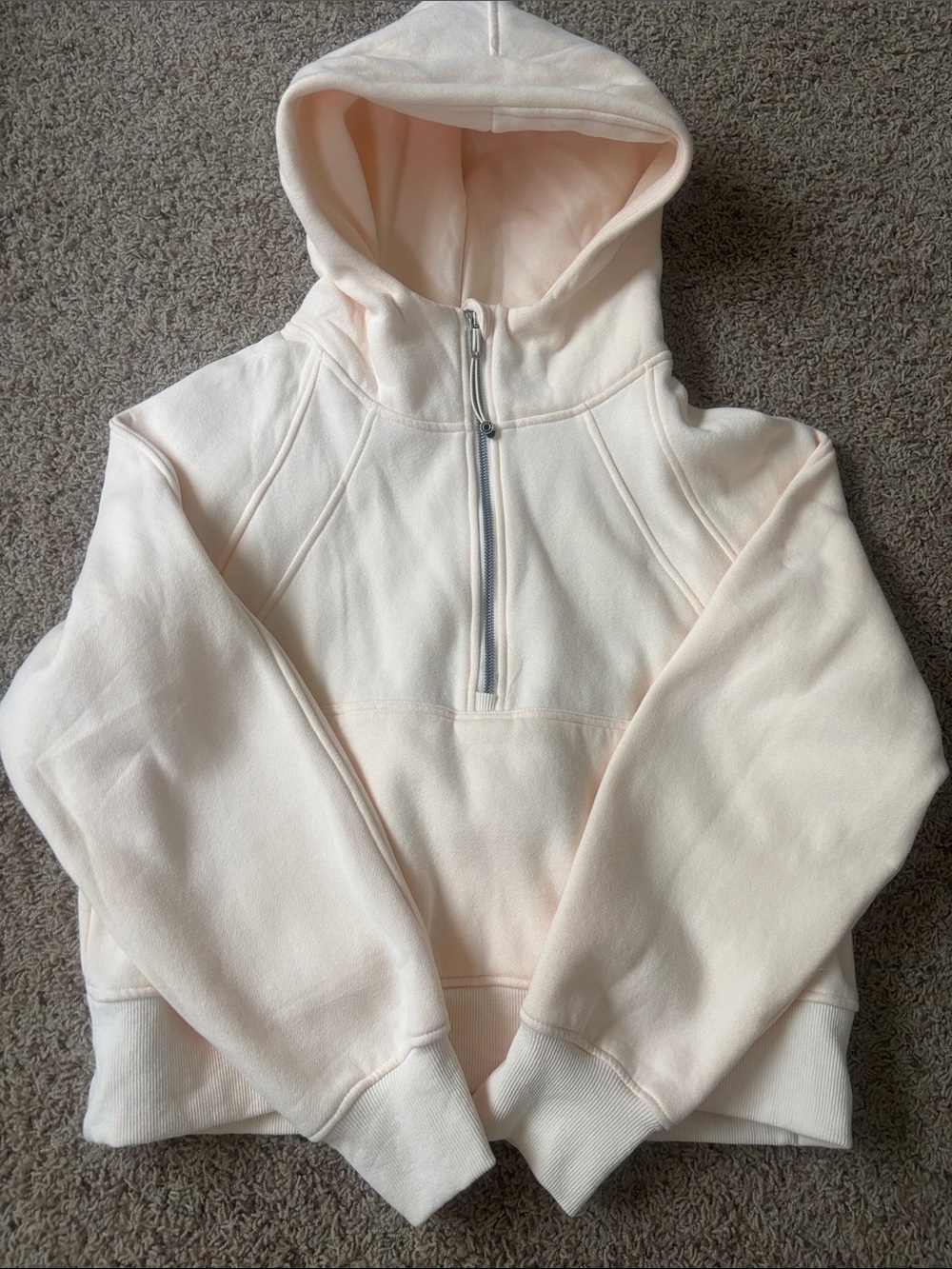 Worn Once Women's Soft Half-Zip Hooded Sweatshirt in Apricot